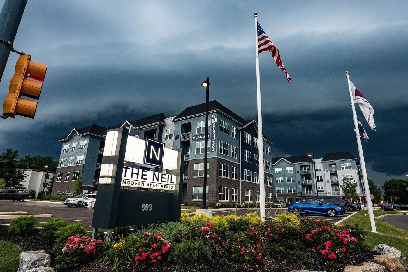 A shelf cloud passing over Mount Laurel Township, New Jersey